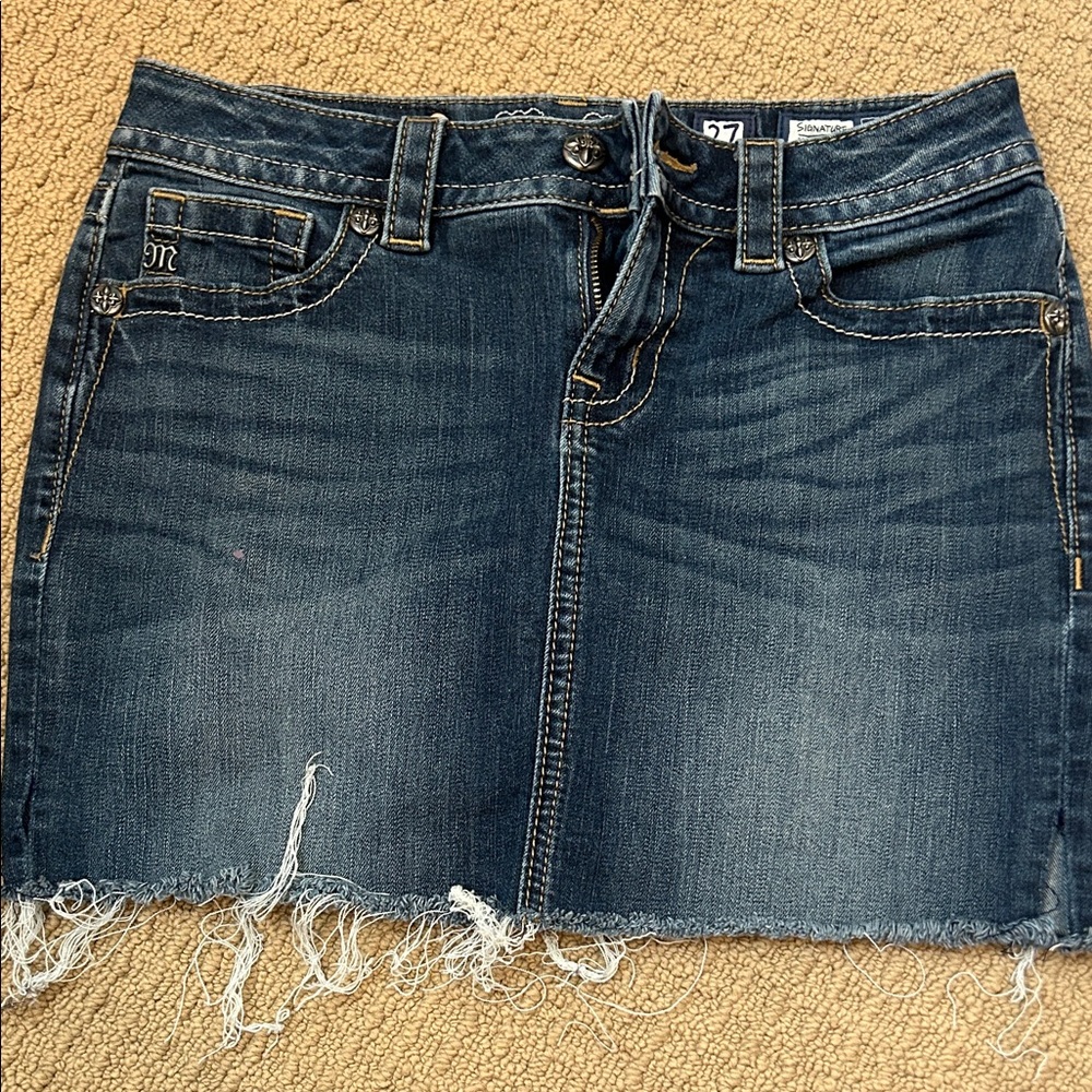 Denim Miss Me Mini Skirt - Dark Blue